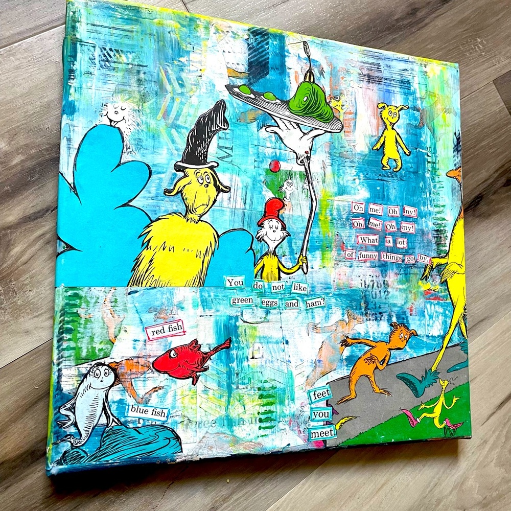 One of a kind Dr Seuss piece  mixed median baby room art